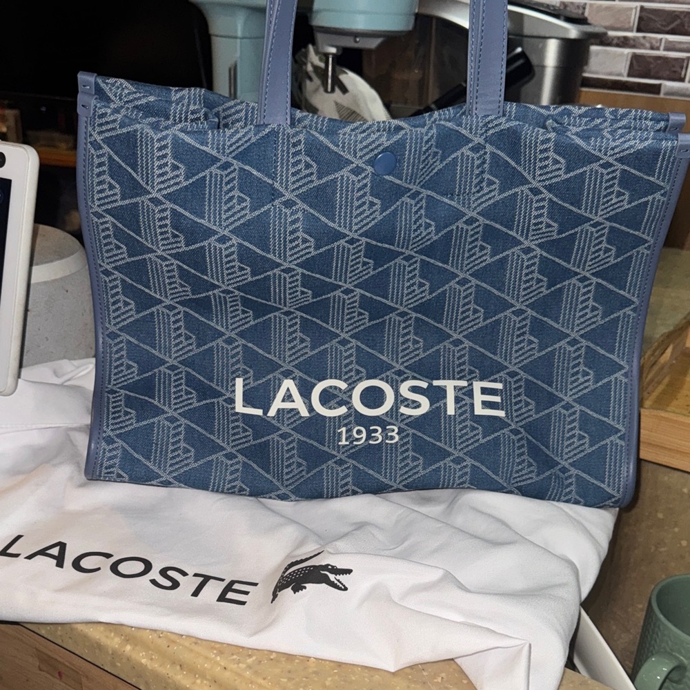 Lacoste Patterned Blue Tote - Picture 3 of 7